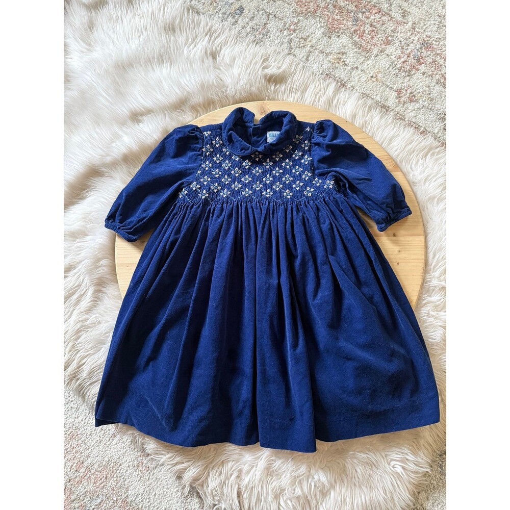 Luli & Me Blue Corduroy Smocked Dress